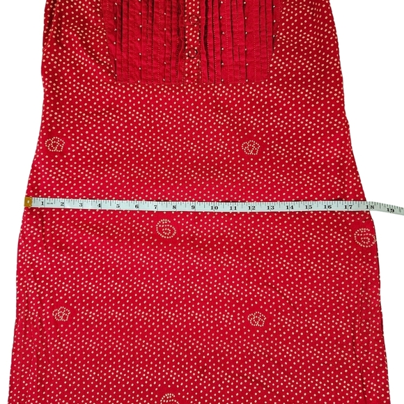 Fabindia Cotton Pleated Front Sleevless Dress, Red, Medium - Picture 11 of 13